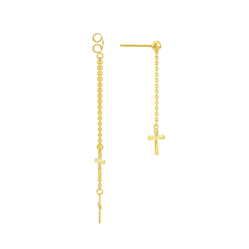Birmingham Jewelry - 14K Yellow Gold Front and Back Fluted Cross Earrings - Birmingham Jewelry