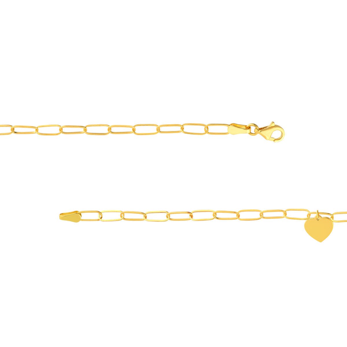 Birmingham Jewelry - 14K Yellow Gold Heart Charm Paper Clip Bracelet - Birmingham Jewelry