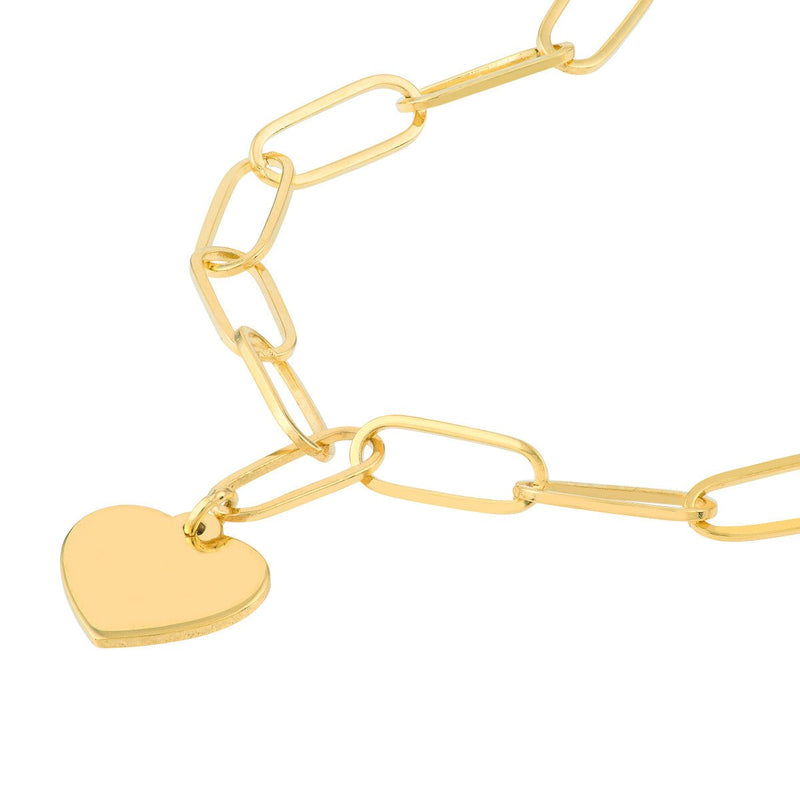 Birmingham Jewelry - 14K Yellow Gold Heart Charm Paper Clip Bracelet - Birmingham Jewelry