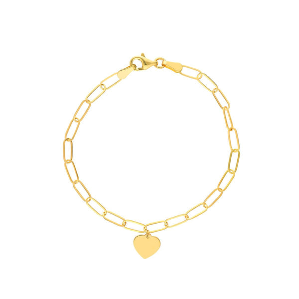 Birmingham Jewelry - 14K Yellow Gold Heart Charm Paper Clip Bracelet - Birmingham Jewelry