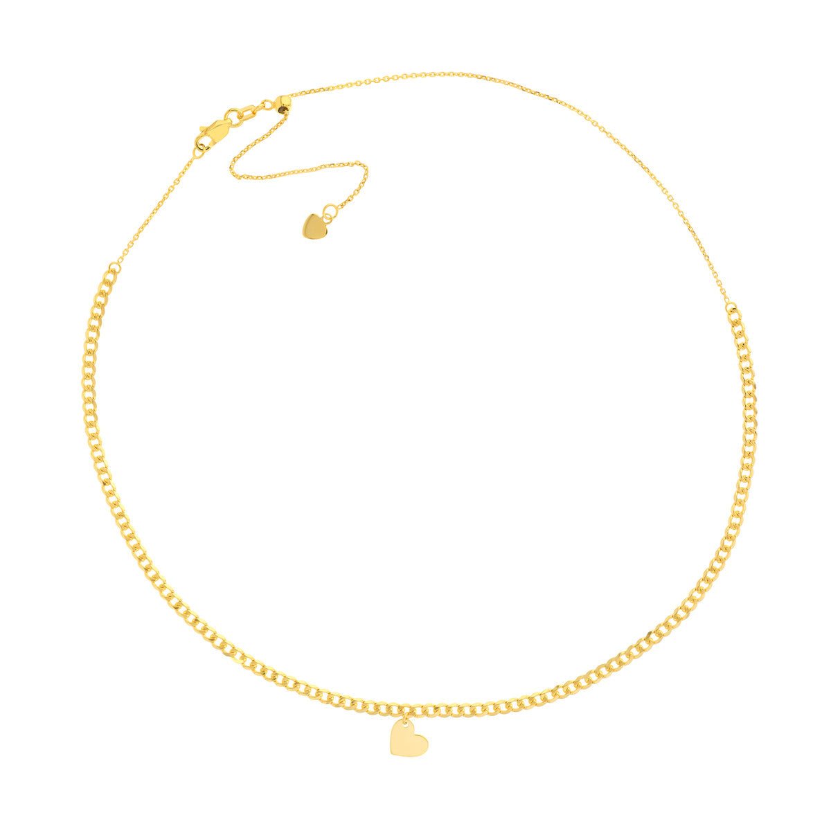 Birmingham Jewelry - 14K Yellow Gold Heart Drop on Open Curb Chain Choker - Birmingham Jewelry