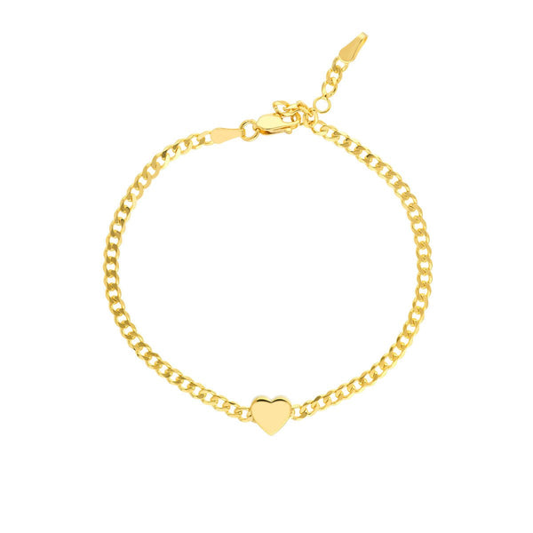 Birmingham Jewelry - 14K Yellow Gold Heart on Curb Chain Adjustable Bracelet - Birmingham Jewelry