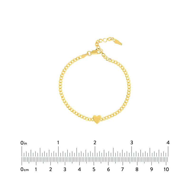 Birmingham Jewelry - 14K Yellow Gold Heart on Curb Chain Adjustable Bracelet - Birmingham Jewelry