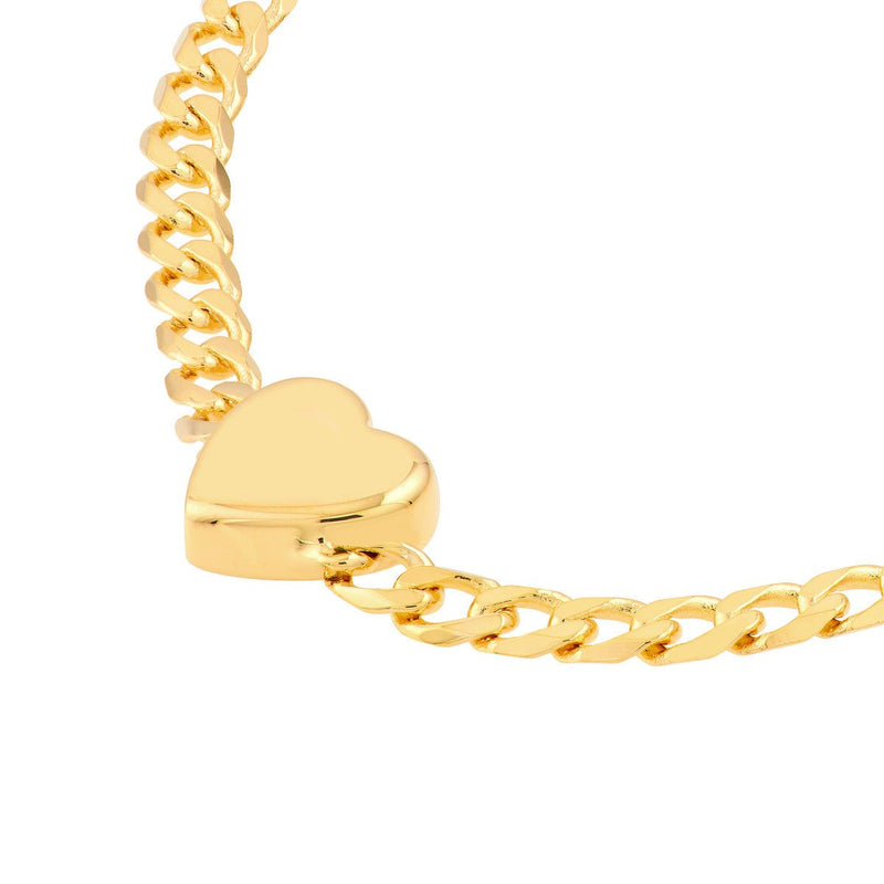 Birmingham Jewelry - 14K Yellow Gold Heart on Curb Chain Adjustable Bracelet - Birmingham Jewelry
