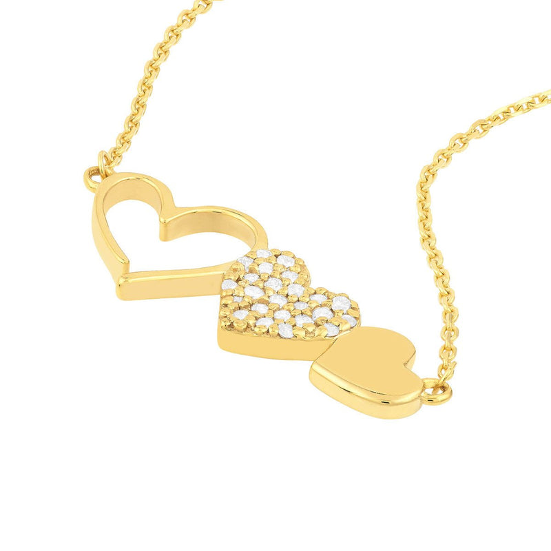 Birmingham Jewelry - 14K Yellow Gold Heart Trio with Diamonds Necklace - Birmingham Jewelry