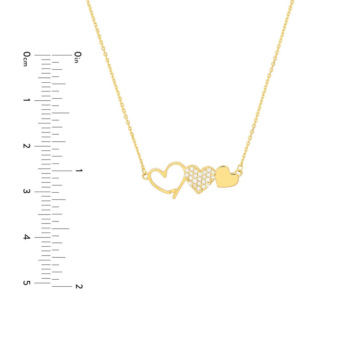 Birmingham Jewelry - 14K Yellow Gold Heart Trio with Diamonds Necklace - Birmingham Jewelry