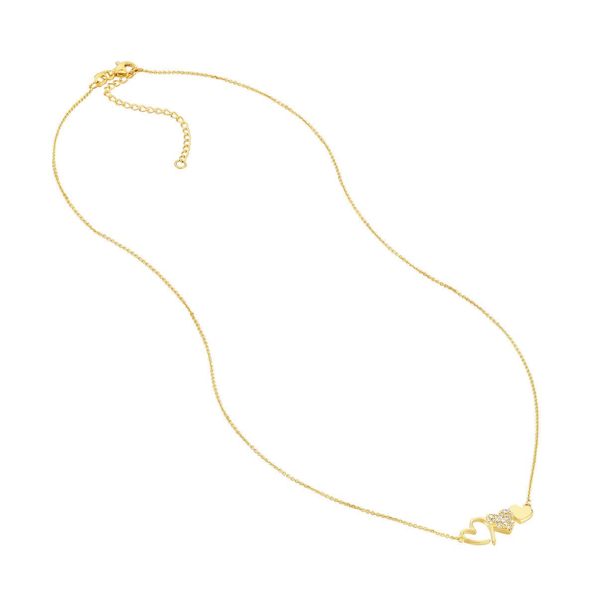 Birmingham Jewelry - 14K Yellow Gold Heart Trio with Diamonds Necklace - Birmingham Jewelry
