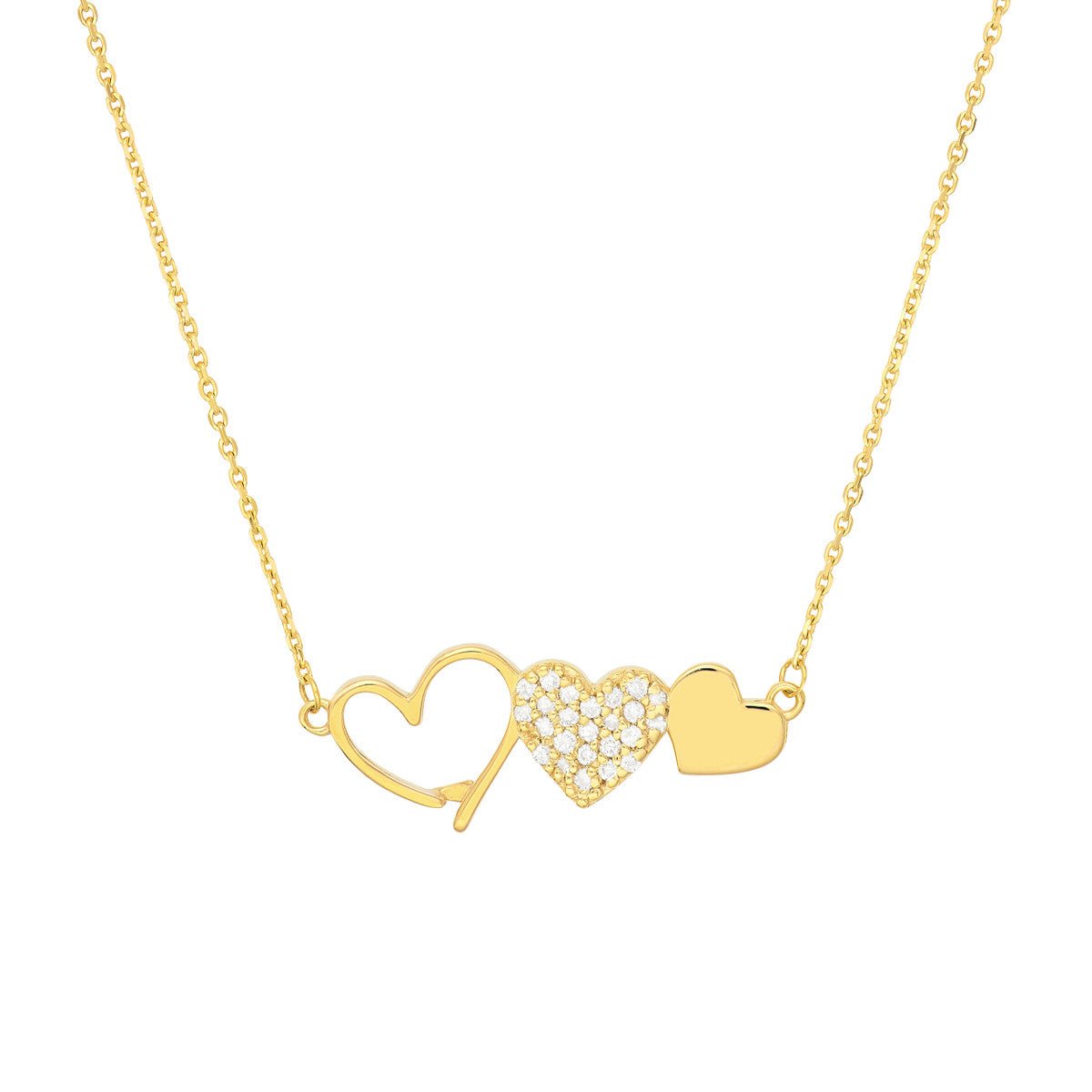Birmingham Jewelry - 14K Yellow Gold Heart Trio with Diamonds Necklace - Birmingham Jewelry