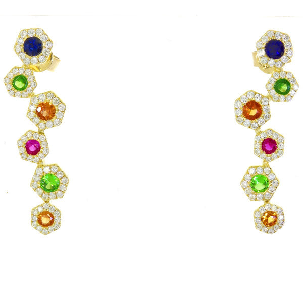 14K Yellow Gold Hexagon Zigzag Rainbow Sapphire and Diamond Earrings Birmingham Jewelry Earrings Birmingham Jewelry 