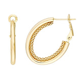 Birmingham Jewelry - 14K Yellow Gold High Polish and Popcorn Double Hoop Omega Earrings - Birmingham Jewelry