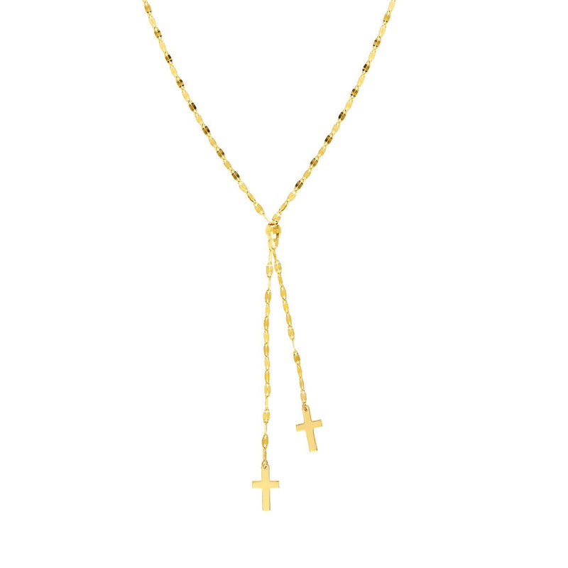 Birmingham Jewelry - 14K Yellow Gold High Polished Crosses Adjustable Lariat Necklace - Birmingham Jewelry