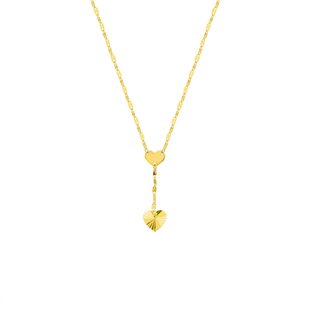 14K Yellow Gold High Polished & Radiant Cut Heart Drop Baby Necklace