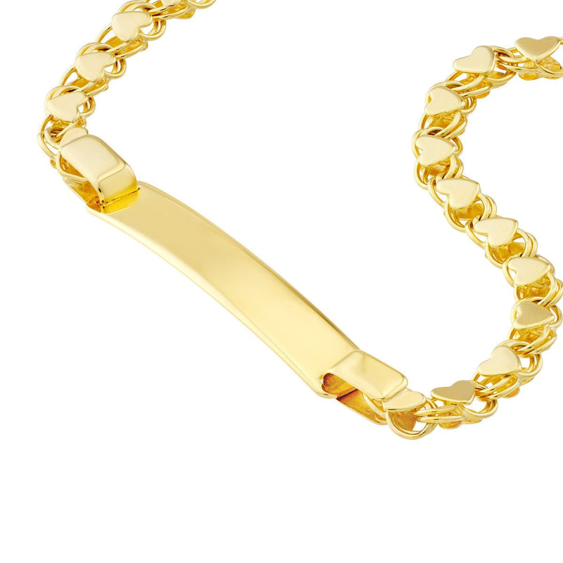 Birmingham Jewelry - 14K Yellow Gold Kid's ID Bracelet on Heart Mirror Rope Chain - Birmingham Jewelry