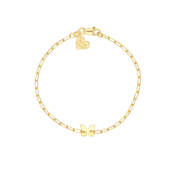 Birmingham Jewelry - 14K Yellow Gold Kid's Paper Clip Chain Bracelet with Butterfly - Birmingham Jewelry