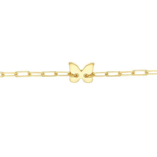 Birmingham Jewelry - 14K Yellow Gold Kid's Paper Clip Chain Bracelet with Butterfly - Birmingham Jewelry