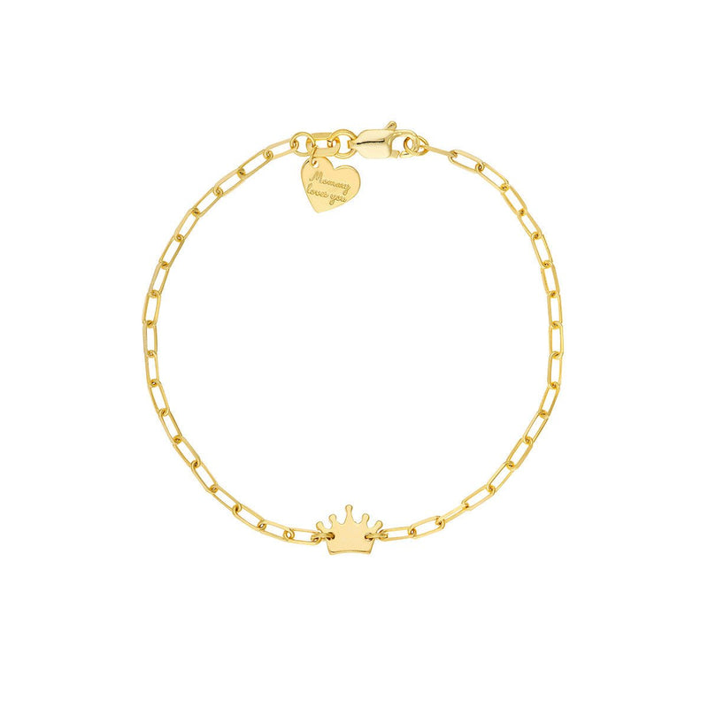 Birmingham Jewelry - 14K Yellow Gold Kid's Paper Clip Chain Bracelet with Crown - Birmingham Jewelry