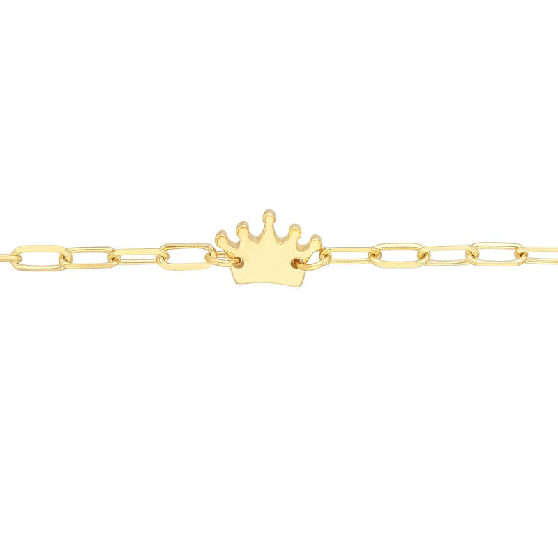 Birmingham Jewelry - 14K Yellow Gold Kid's Paper Clip Chain Bracelet with Crown - Birmingham Jewelry