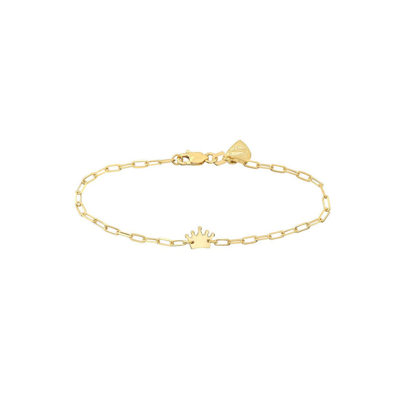 Birmingham Jewelry - 14K Yellow Gold Kid's Paper Clip Chain Bracelet with Crown - Birmingham Jewelry