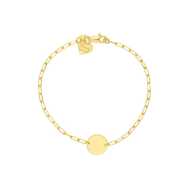 Birmingham Jewelry - 14K Yellow Gold Kid's Paper Clip Chain Bracelet with Disc - Birmingham Jewelry