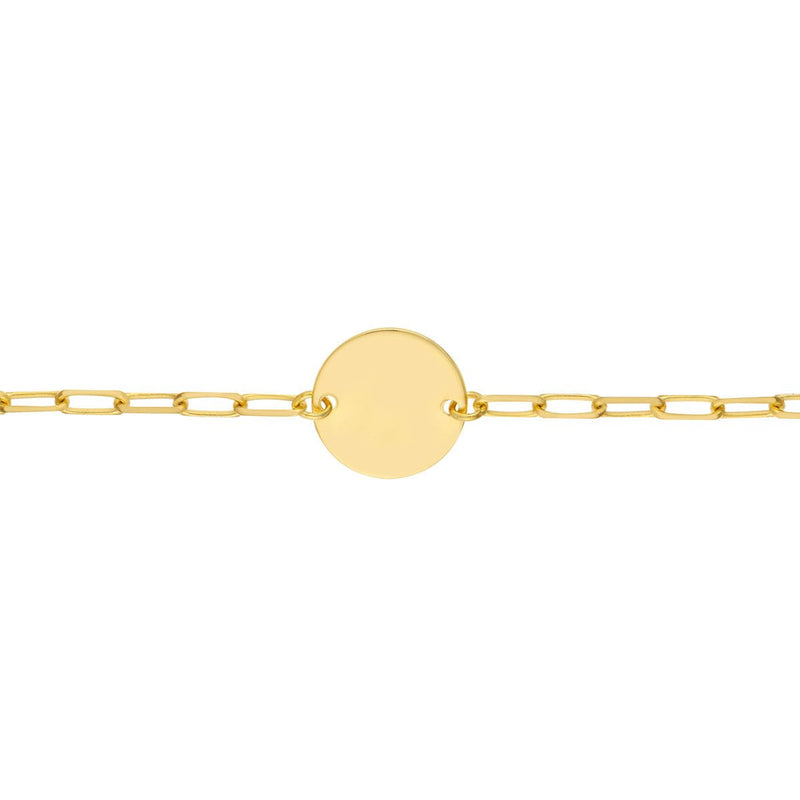 Birmingham Jewelry - 14K Yellow Gold Kid's Paper Clip Chain Bracelet with Disc - Birmingham Jewelry