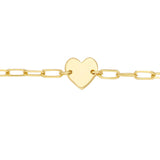 Birmingham Jewelry - 14K Yellow Gold Kid's Paper Clip Chain Bracelet with Heart - Birmingham Jewelry