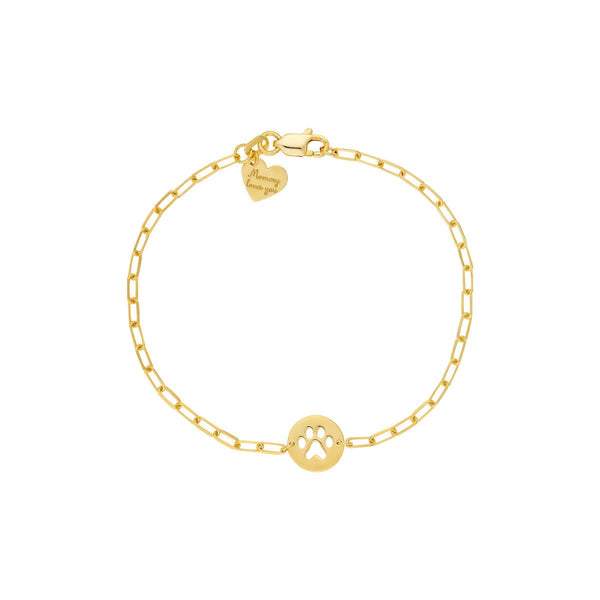 Birmingham Jewelry - 14K Yellow Gold Kid's Paper Clip Chain Bracelet with Paw - Birmingham Jewelry