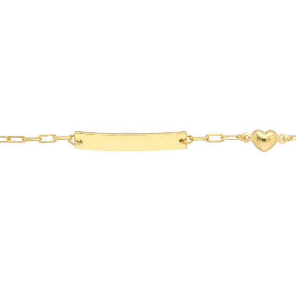 Birmingham Jewelry - 14K Yellow Gold Kid's Paper Clip Chain ID Bracelet with Heart - Birmingham Jewelry