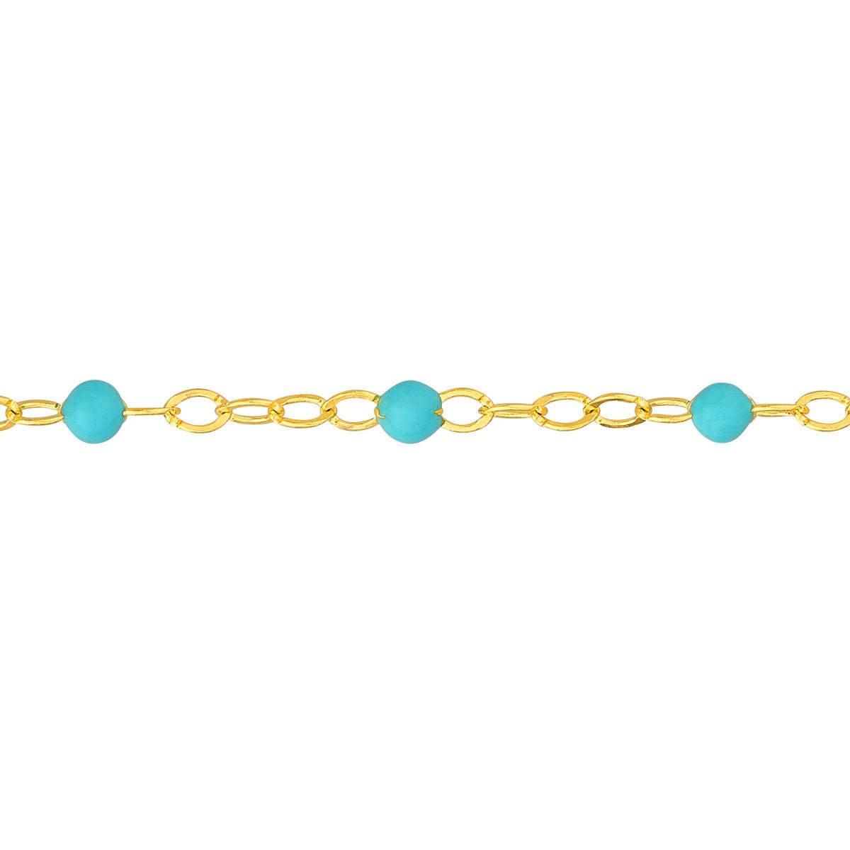 Birmingham Jewelry - 14K Yellow Gold Light Turquoise Enamel Bead on Piatto Chain w/1" Adjustable Anklet - Birmingham Jewelry
