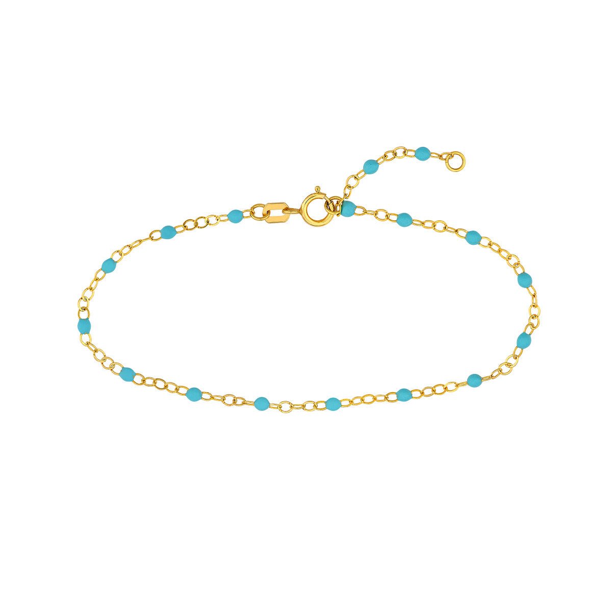 14K Yellow Gold Light Turquoise Enamel Bead Piatto Chain Bracelet Birmingham Jewelry Bracelet Birmingham Jewelry 