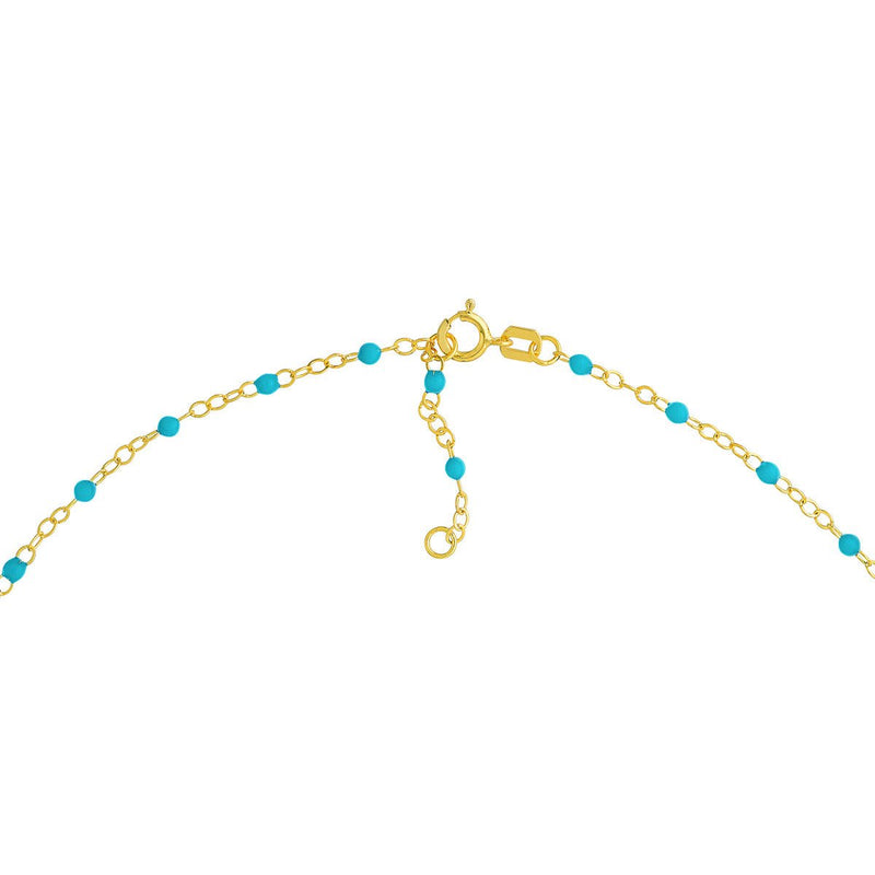 Birmingham Jewelry - 14K Yellow Gold Light Turquoise Enamel Bead on Piatto Chain w/1" Adjustable - Birmingham Jewelry