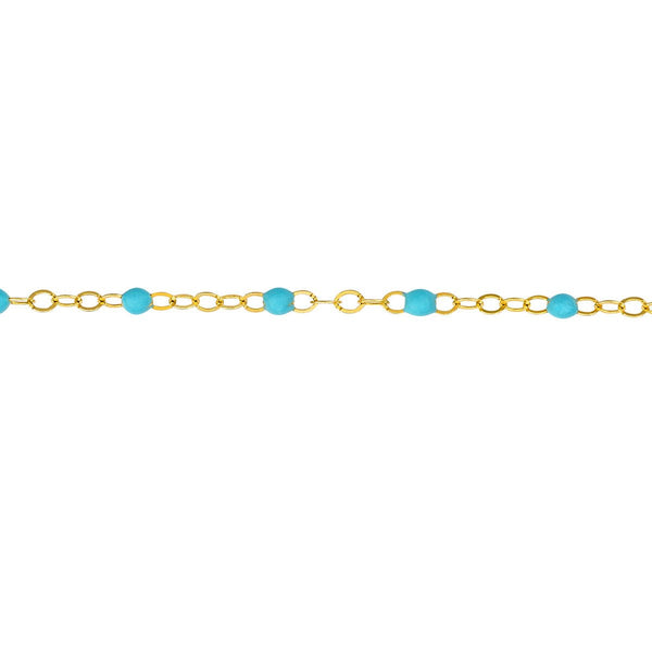 Birmingham Jewelry - 14K Yellow Gold Light Turquoise Enamel Bead on Piatto Chain w/1" Adjustable - Birmingham Jewelry
