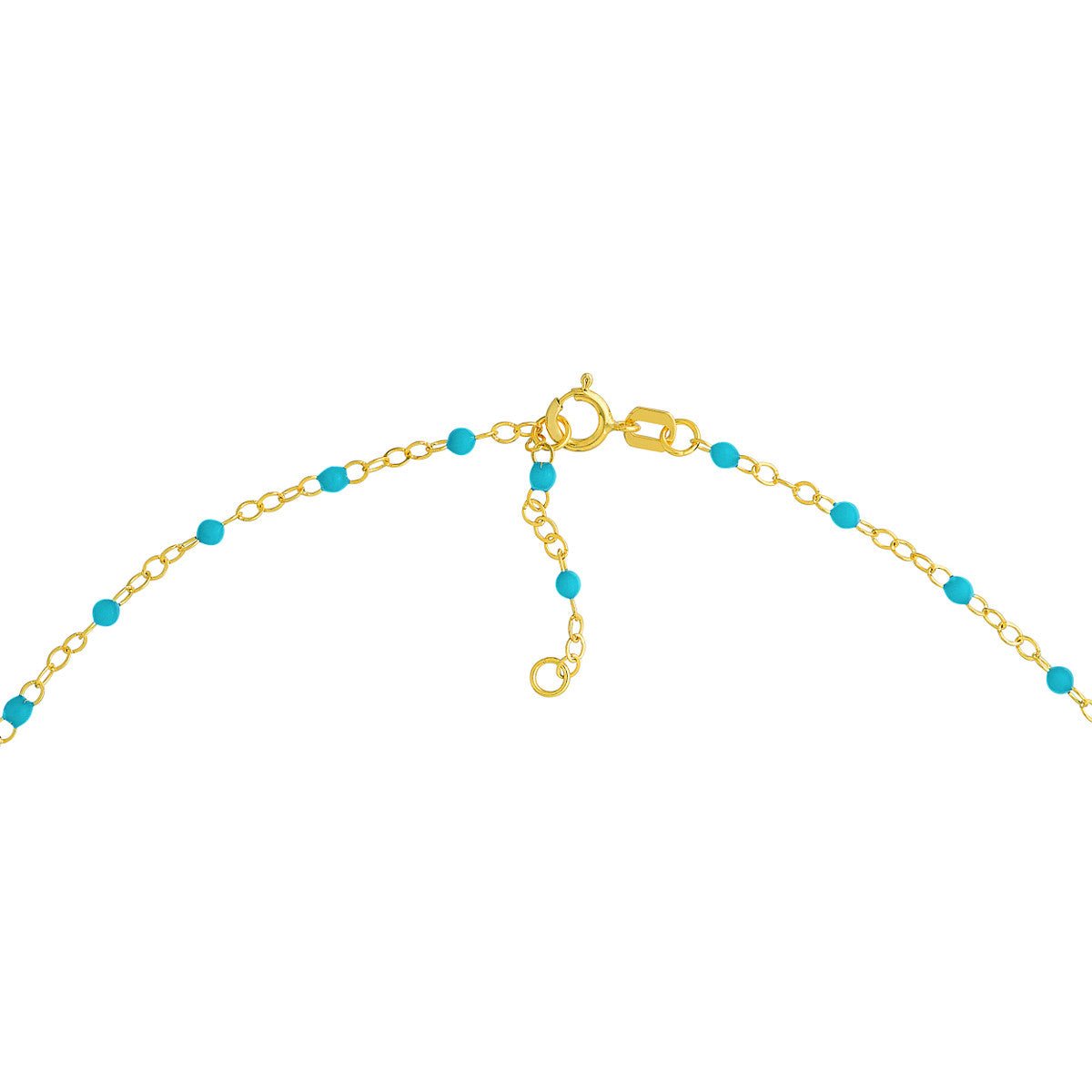 14K Yellow Gold Light Turquoise Enamel Bead Piatto Chain Birmingham Jewelry Gold Chain Birmingham Jewelry 