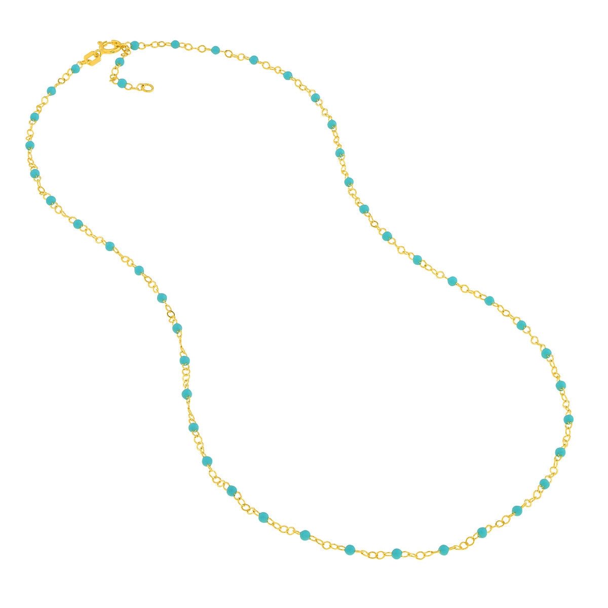14K Yellow Gold Light Turquoise Enamel Bead Piatto Chain Birmingham Jewelry Gold Chain Birmingham Jewelry 