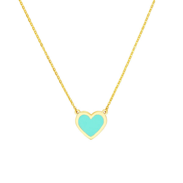 Birmingham Jewelry - 14K Yellow Gold Light Turquoise Enamel Bezel Heart Necklace - Birmingham Jewelry