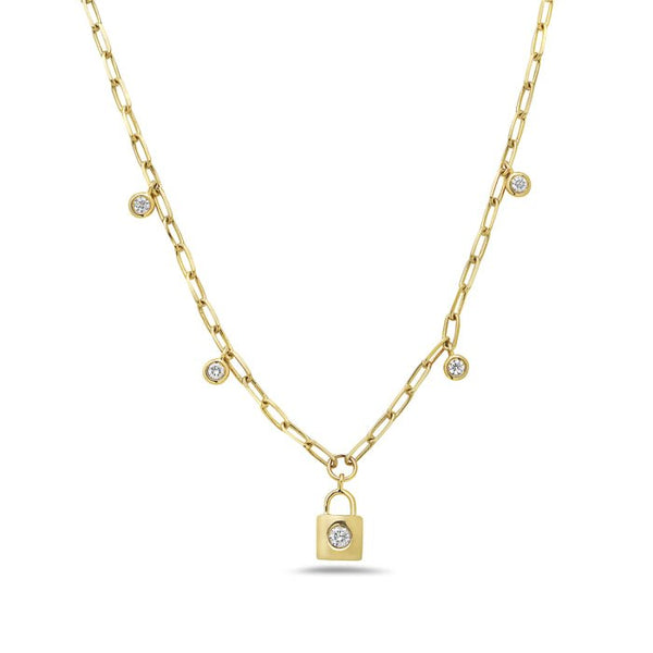 14K Yellow Gold Lock Diamond Necklace Birmingham Jewelry Necklace Birmingham Jewelry 