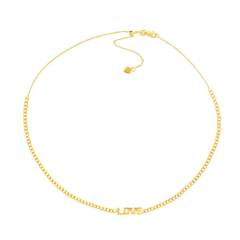 Birmingham Jewelry - 14K Yellow Gold Love Plate on Open Curb Chain Choker - Birmingham Jewelry