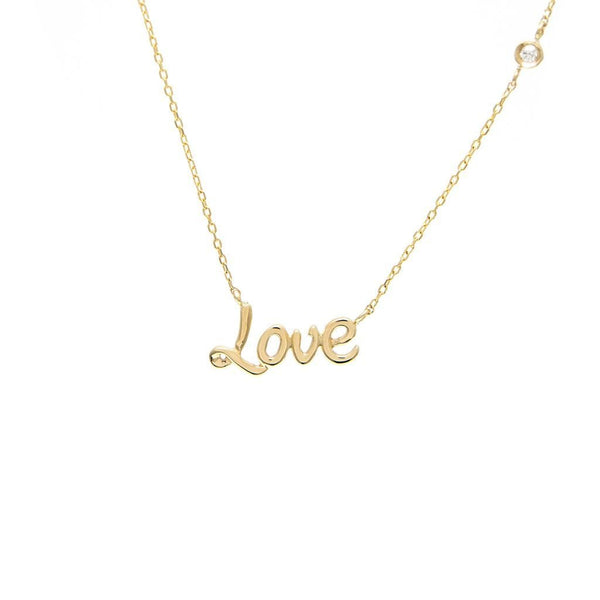 14K Yellow Gold Love Round Bezel Diamond Necklace Birmingham Jewelry Necklace Birmingham Jewelry 