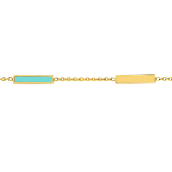 Birmingham Jewelry - 14K Yellow Gold Lt Turquoise Enamel Alternating Bar Stations Adjustable Bracelet - Birmingham Jewelry