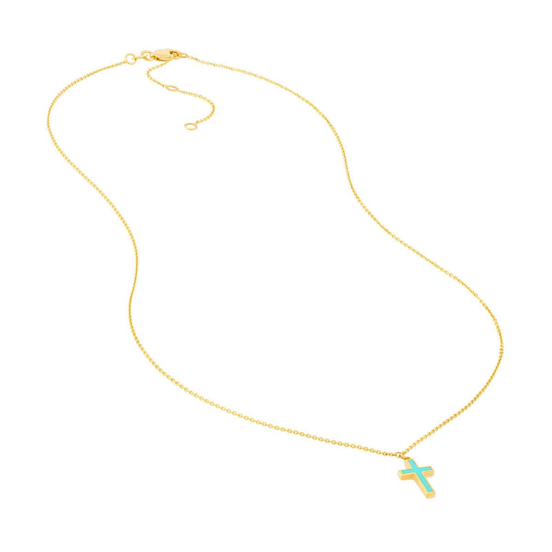 Birmingham Jewelry - 14K Yellow Gold Lt.Turquoise Cross Adjustable Necklace - Birmingham Jewelry