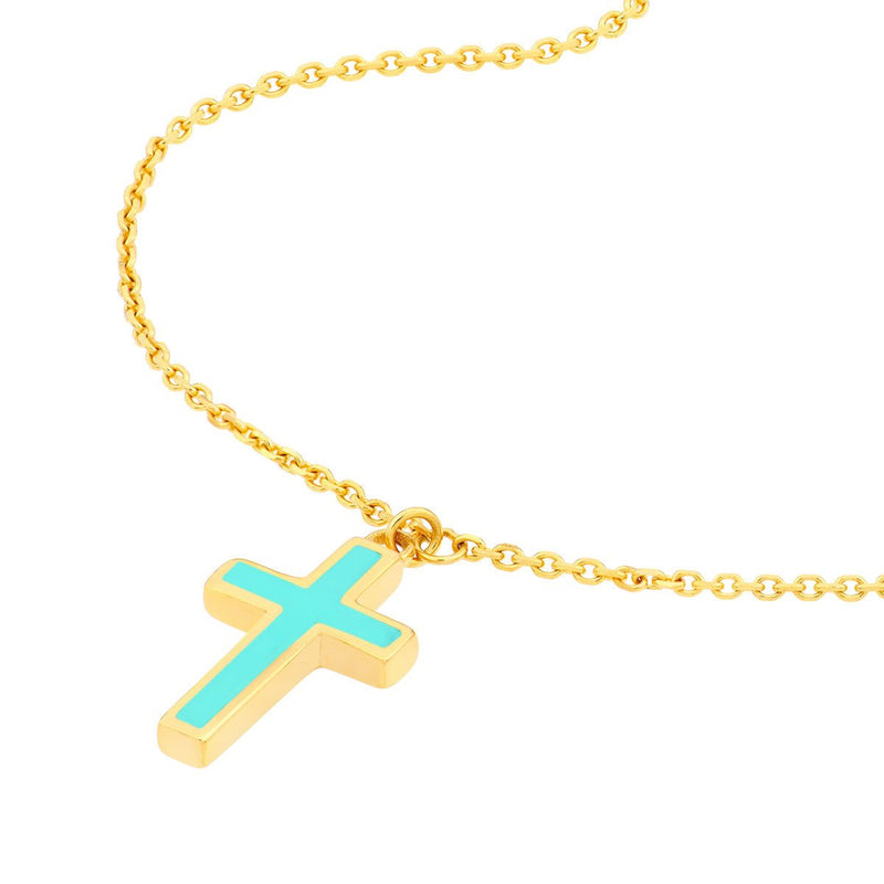 Birmingham Jewelry - 14K Yellow Gold Lt.Turquoise Cross Adjustable Necklace - Birmingham Jewelry