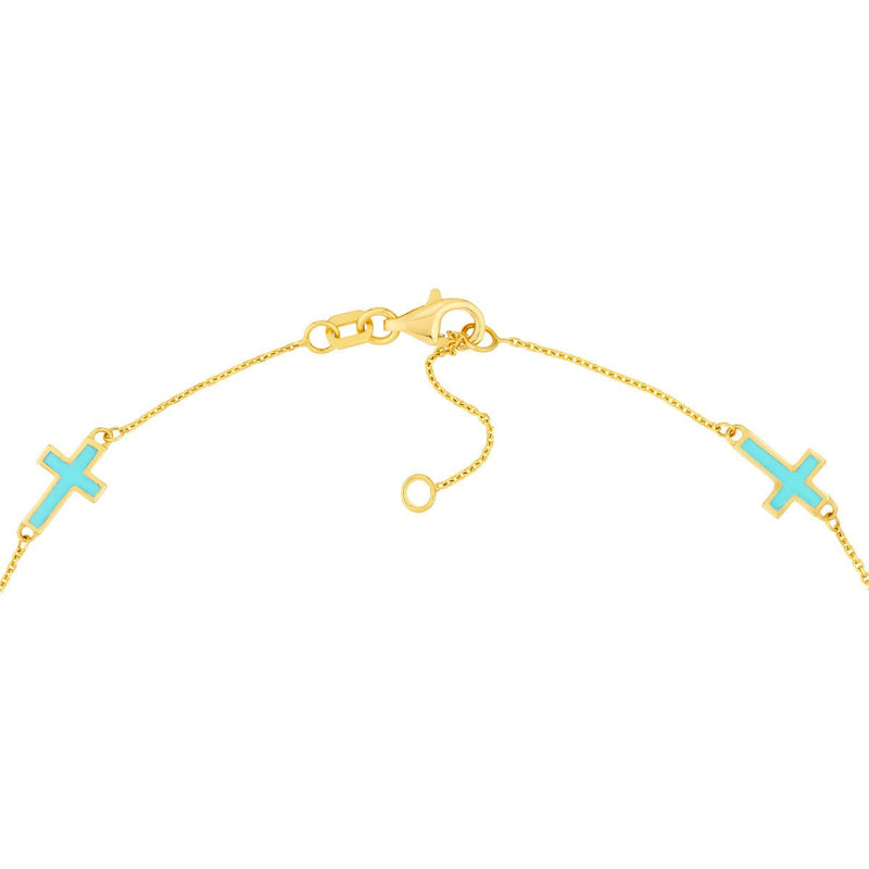 Birmingham Jewelry - 14K Yellow Gold Lt.Turquoise Enamel Crosses Station Bracelet - Birmingham Jewelry