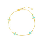 Birmingham Jewelry - 14K Yellow Gold Lt.Turquoise Enamel Crosses Station Bracelet - Birmingham Jewelry