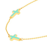 Birmingham Jewelry - 14K Yellow Gold Lt.Turquoise Enamel Crosses Station Bracelet - Birmingham Jewelry