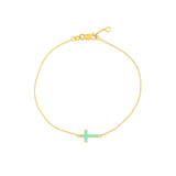 Birmingham Jewelry - 14K Yellow Gold Lt.Turquoise Enamel Sideways Cross Bracelet - Birmingham Jewelry