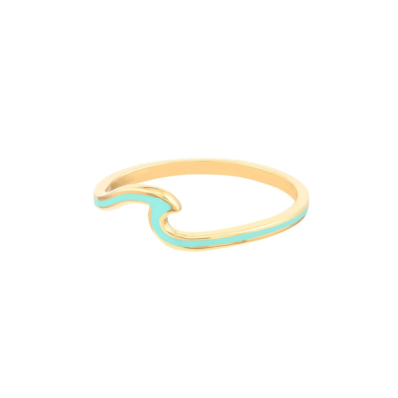 Birmingham Jewelry - 14K Yellow Gold Lt.Turquoise Enamel Wave Ring - Birmingham Jewelry