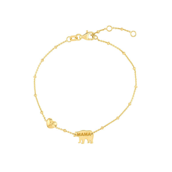 Birmingham Jewelry - 14K Yellow Gold Mama Bear & Puffed Heart Bracelet - Birmingham Jewelry