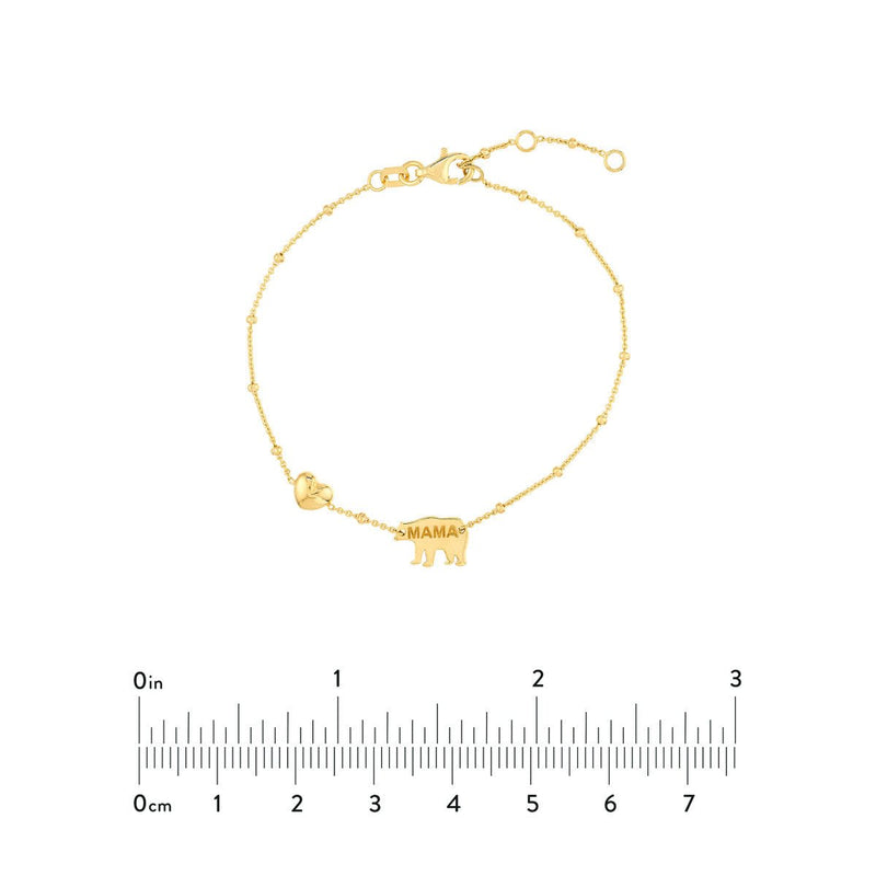 Birmingham Jewelry - 14K Yellow Gold Mama Bear & Puffed Heart Bracelet - Birmingham Jewelry