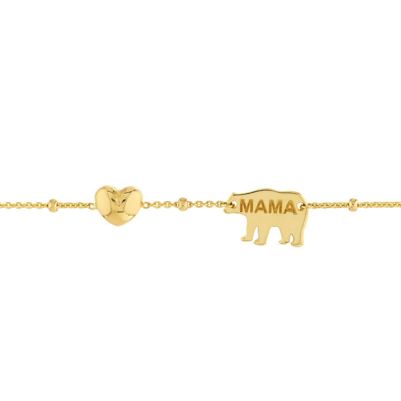 Birmingham Jewelry - 14K Yellow Gold Mama Bear & Puffed Heart Bracelet - Birmingham Jewelry