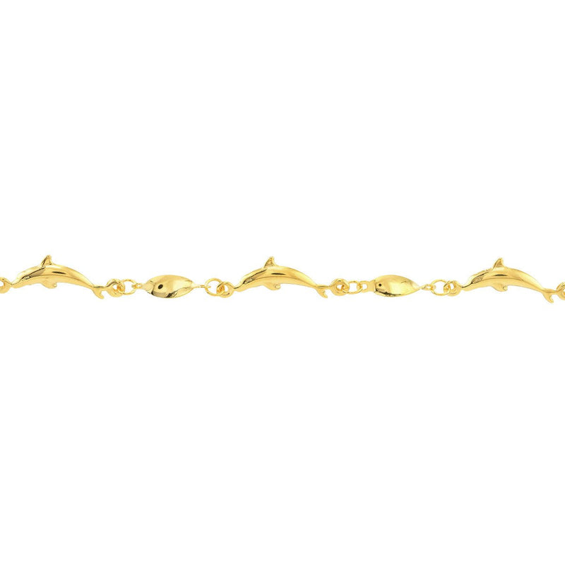 Birmingham Jewelry - 14K Yellow Gold Marquise Twist and Dolphin Anklet - Birmingham Jewelry