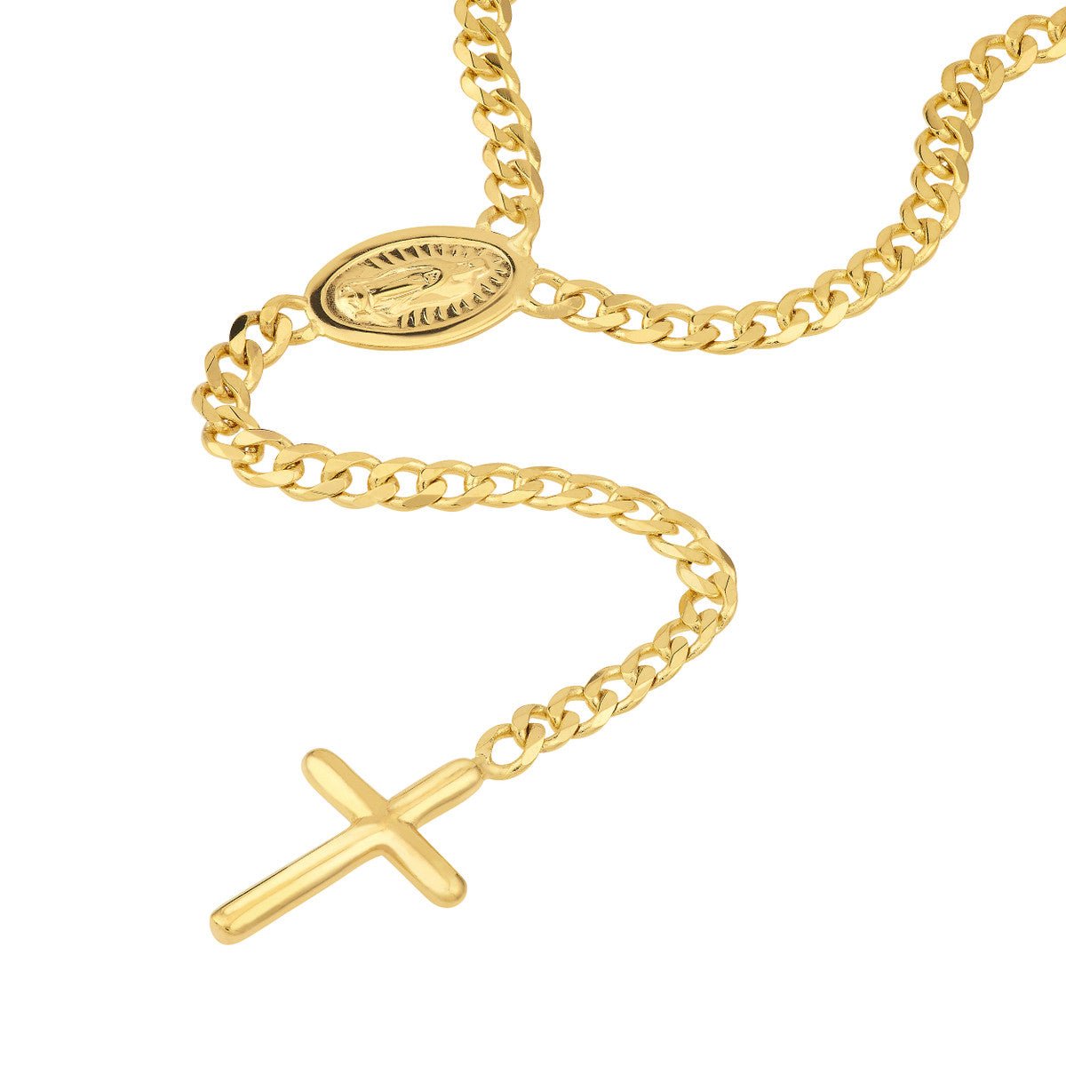 14K Yellow Gold Mary and Cross Curb Chain Lariat Necklace Birmingham Jewelry Necklace Birmingham Jewelry 